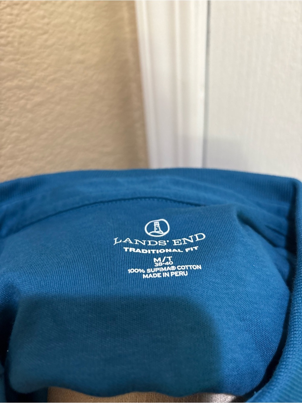Lands’ End Supima Cotton Long Sleeve Polo Shirt Teal Blue Medium Tall - Picture 6 of 6